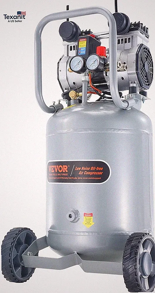 13-Gallon Air Compressor, 2HP, 4.6 SCFM@90PSI, Oil-Free Tank, 66Db Quiet Operati