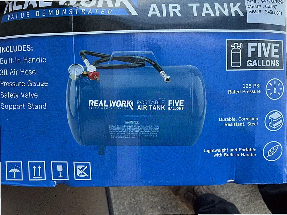 5 Gallon Portable Air Tank Steel With Pressure Gauge Carry Handle Tire Hose