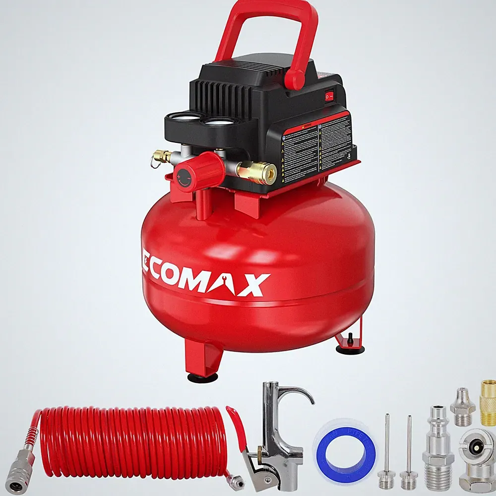 ECOMAX Air Compressor 3 Gallon 110 PSI Pancake Portable Oil-free Tank with 11 PC
