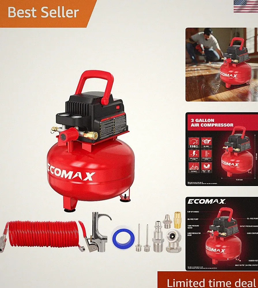 Efficient Portable 3 Gallon Air Compressor with Accessories for Home & Industry