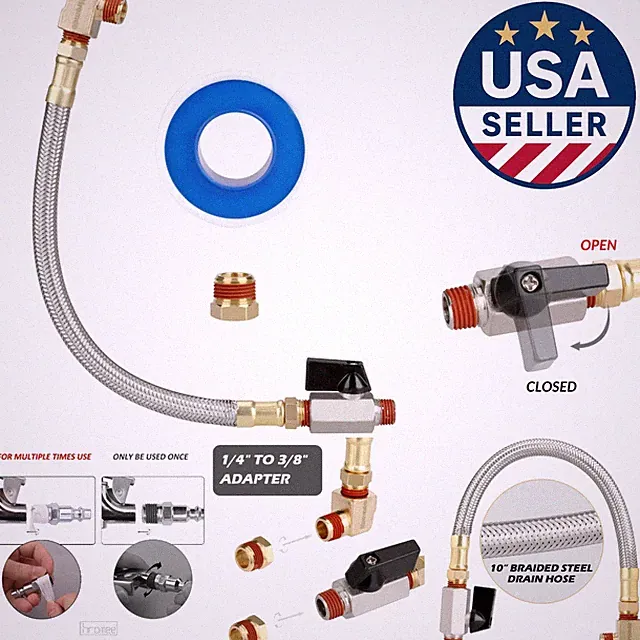 Efficient Tank Drain Assembly for Compressors - Elbow Fitting & Hose Included