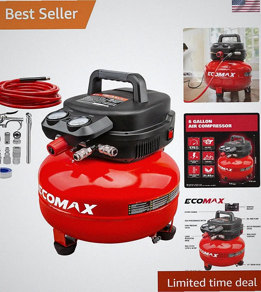 Lightweight 6-Gallon Air Compressor for Effortless Operating with 10 Accessories