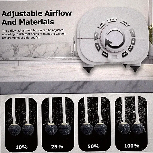 Mini Air Pump Aquarium Quietest for Fish Tank 5 to 75 Gallons, Adjustable Dua...